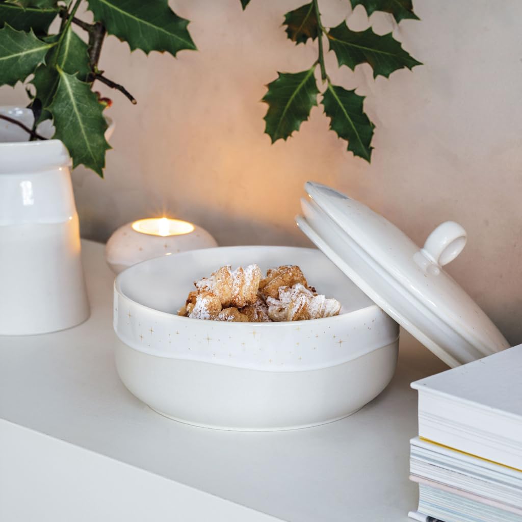 like. by Villeroy & Boch - Winter Glow Dose Rund Beige, Mikrowellensicher, Winterliche Gebäckdose, Vorratsdose Weihnachten, Süßigkeiten Aufbewahrung, Plätzchendose, Premium Porzellan