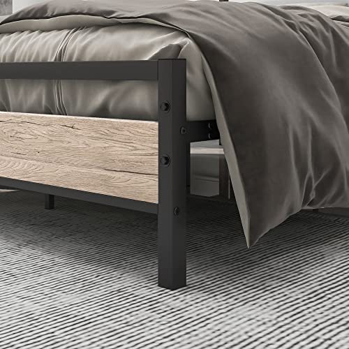 Image of BOFENG Queen Bed Frames with Wood Headboard,Heavy Duty Platform Bed Frame No Box Spring Needed,Farmhouse Bed Steel Slat Mattress Foundation Sturdy Square Pipe Design Home Furniture