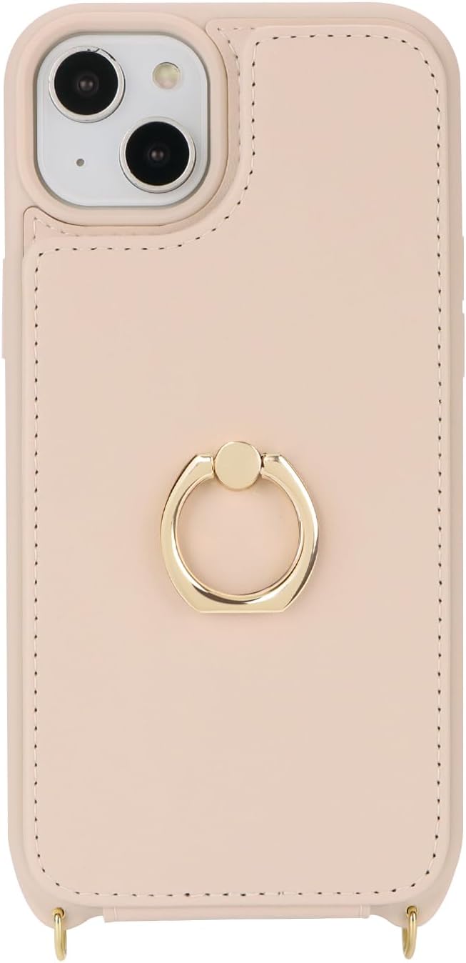 for iPhone 14 Plus Case with Card Holder for Women,Phone Case with Strap,Crossbody Lanyard,Ring Stand,Snap Clasp,Cute Wallet Cases 6.7 inch (Beige) - Image 6