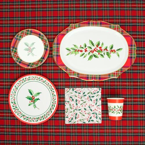 MAXI PRODUCTS - Kit 12 Personas - Decoración Navidad Acebo - Pack 73 uds - Temática Navideña - Vajillas Completas Navidad - Diseño Único