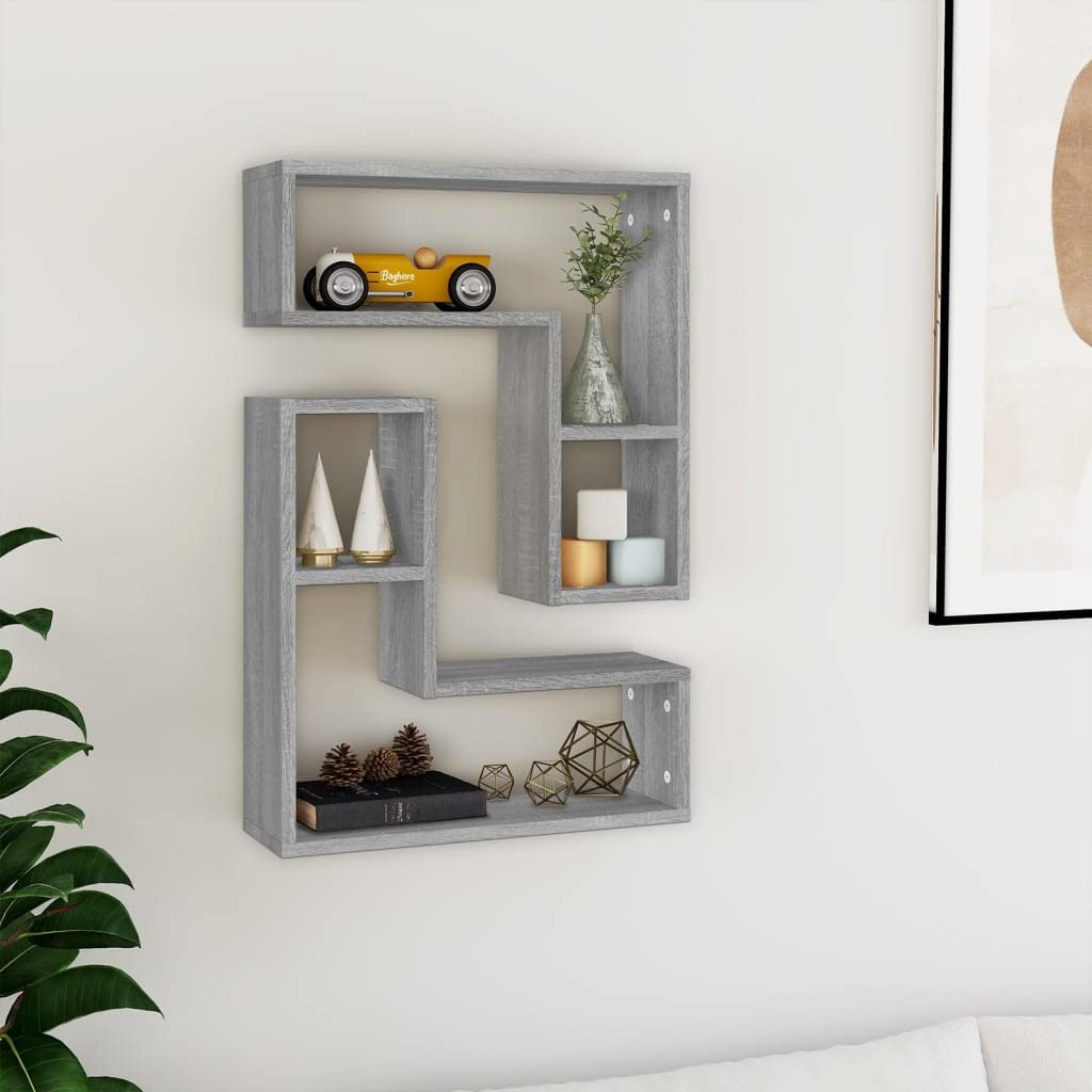 Gecheer Mensole a Parete 2pz Grigio Sonoma 50x15x50cm Legno Multistrato,Mensola da Parete,Pensile Bagno,Mensola Galleggiante,Salvaspazio per Camera da Letto,Soggiorno,Mensole sospese,P826642