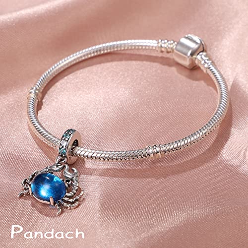 Pandach Crab Charm Bead Fits Charms Bracelets For Woman-925 Sterling Silver Dangle Pendant Bead With Blue Glass,Girl Jewelry Beads Gifts For Women Bracelet&Necklace #TOP1