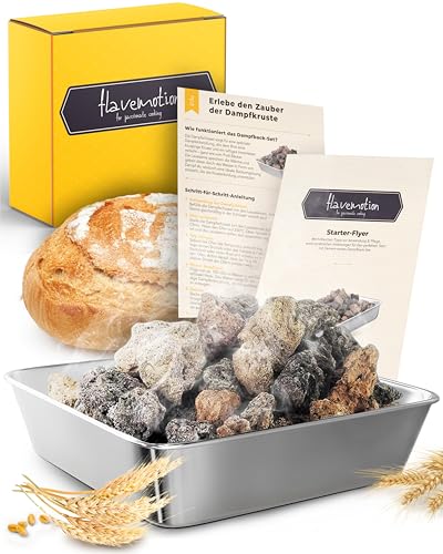 Flavemotion Lavasteine Backofen zum Brot backen inkl. Edelstahl Dampfschüssel für optimale Wärmeverteilung dank natürlichen Wasserdampf, Brot Back Zubehör für knuspriges selbst gemachtes Brot