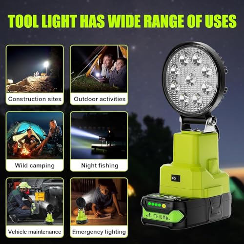 Image of Cordless Work Light for Ryobi 18v Lithium Battery, LED Work Light for P108 P109 P102 P103 P104 P105 with 2 Modes Settinc