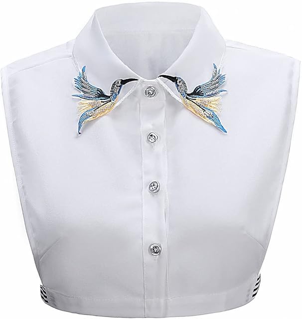 LoudSung False Collar Detachable Half Shirt Blouse Embroidery Floral Lace Fake Collar Elegant for Women Girls