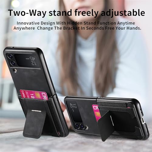 Asuwish Compatible with Samsung Galaxy Z Flip 4 5G 2022 Wallet Case and Card Holder Back Protective Case Adjustable Stand Kickstand Cell Accessories Phone Cover for ZFlip4 Z4 Flip4 4Z Women Men Black by Asuwish - Used condition - Image 4