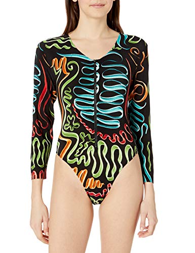 Norma Kamali Women's Rashguard, Multi Squiggle, M