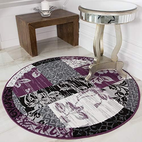 The Rug House Milan Purple, Black & Grey Patchwork Hall Runner Rugs ...