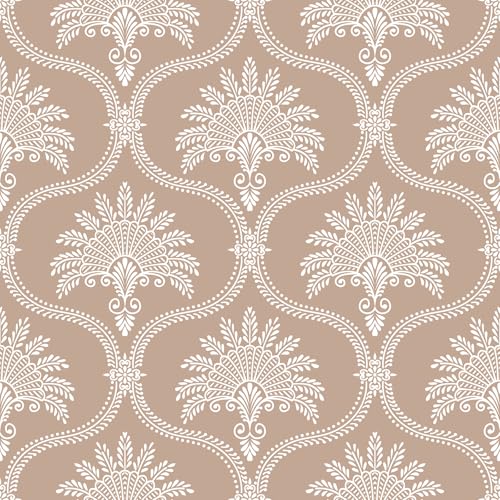 Livelynine Elegant Wallpaper Peel and Stick Victorian Wallpaper Self Adhesive Neutral French Country Vintage Floral Wall Paper Living Room Traditional Removable Contact Paper Taupe Damask 17.5x78.8