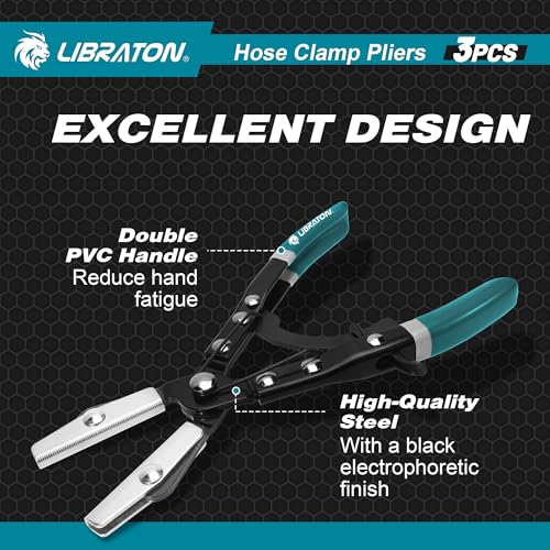 Image of LIBRATON Hose Clamp Pliers, 3PCS Ratchet Hose Pliers, Hose Pinch Pliers Automotive, Hose Clamp Tool, Ratcheting Hose Pinch Off Pliers for Fuel, Flexible, Radiator Hose, with Storage Bag, 8 inch 10 inch 12 inch