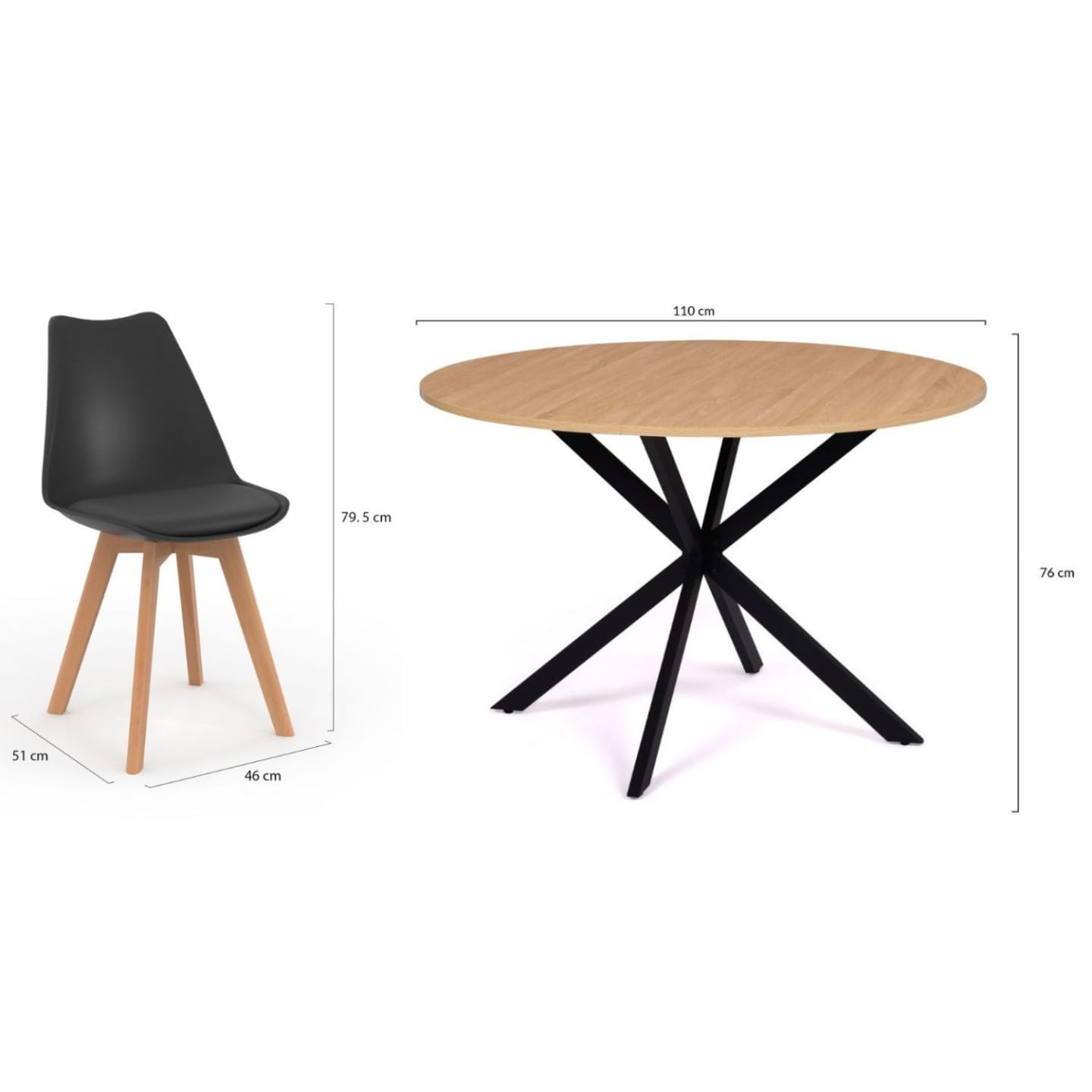 IDMarket - Ensemble Table à Manger Ronde Alix 110 cm Bois et Noir et 4 chaises SARA Noires