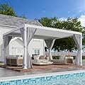 MELLCOM Louvered Pergola 10x12, Outdoor Aluminum Pergola with Adjustable Louvered Roof, Waterproof Curtains and Nets Included, White