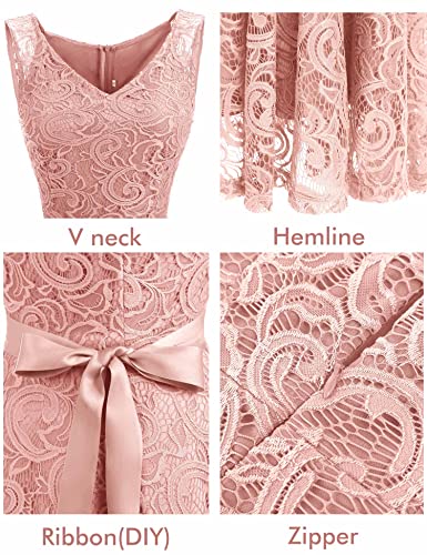 Dressystar 0010 Women Floral Lace Bridesmaid Party Dress Short Prom Dress V Neck Blush M #TOP4