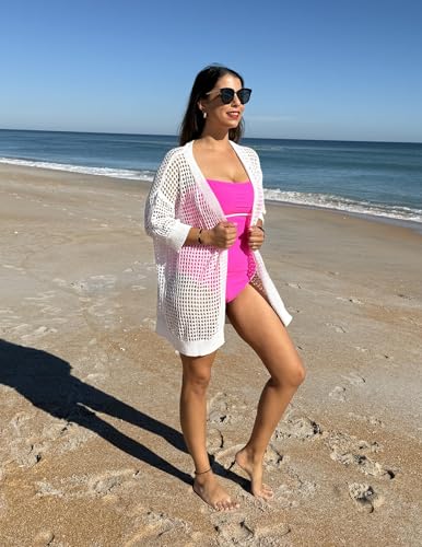 Zeagoo Women's 2025 Summer Crochet Lightweight Cardigan Short Sleeve Boho Kimono Oversized Open Front Sweater Tops4