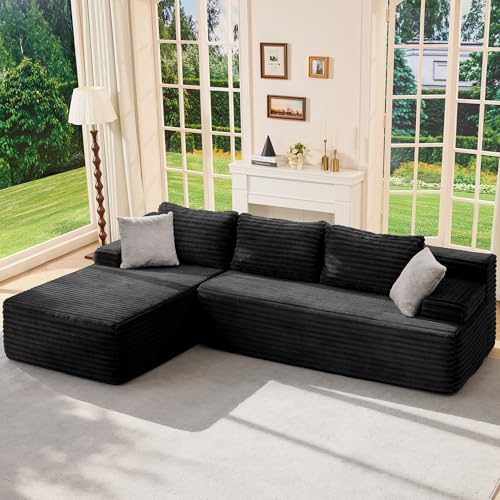 Hobestluk Modular Sectional Couch Sofa,96" Boneless Couches for Living Room, Memory Foam Sectional Couch with Oversized Chaise,L-Shape Couches (Black, Left Facing)