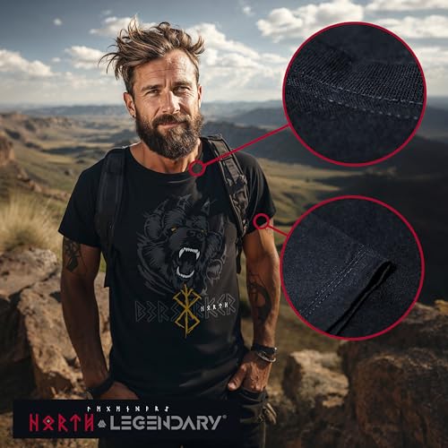 North Legendary - T-shirt pour homme - Ours Björn Krieger Berserker - Impression sur la poitrine - T-shirt Viking - Valhalla - Cadeau pour homme, jaune, M – vue 3