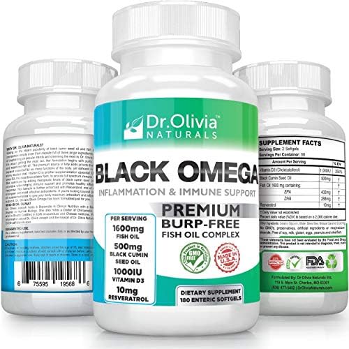 Dr Olivia's Enteric Coated Fish Oil + Black Cumin Seed Oil, Vitamin D3 & Resveratrol for Cardiovascular, Inflammation & Immune Support [3-Month Supply]