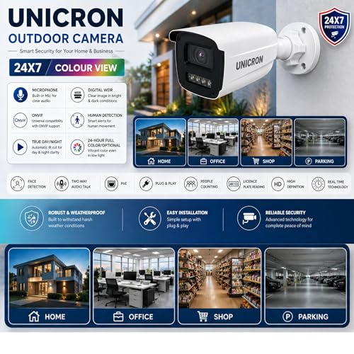Image of UNICRON 3MP Bullet Security Camera, 10x Digital Zoom, Full Duplex Two-Way Audio, Color Night Vision, Humanoid Alerts, Micro SD & Cloud Storage -Bullet