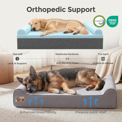 Image of Sytopia Orthopedic Dog Beds for Extra Large Dogs, 7 inch Extra Thick Memory Foam Dog Couch for Senior Dog with Durable Waterproof Liner & Removable Washable Cover & Smart Design, 50 inchx 36 inchx 7 inch, Grey