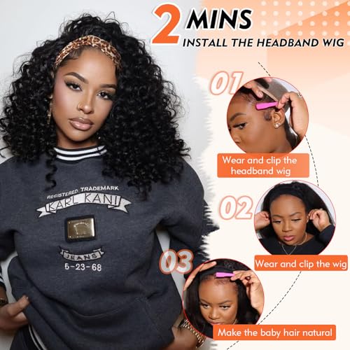 Matthia Headband Wig Curly Brown 14inch Headband Wigs for Black Women Short Bob Wavy Brwon Mixed Medium Length Synthetic Curly Hair Wigs for Daily Party Use(6/8#) — view 5