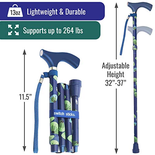 Switch Sticks Walking Cane for Men or Women, Foldable and Adjustable from 32-37 inches, Sea Breeze