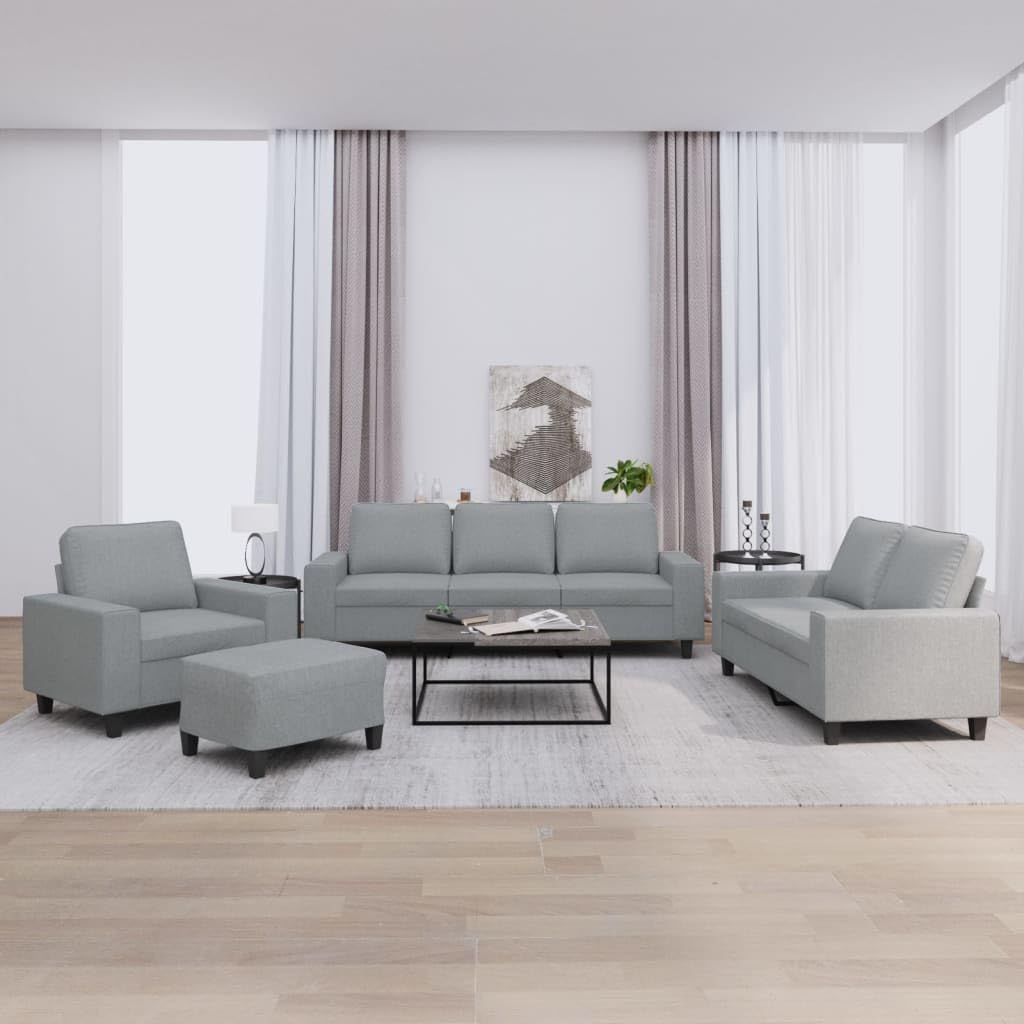 Juego de 4 sofás de tela gris claro, pequeño, 94 x 77 x 80 cm, moderno minisofá con taburete para salón, habitación juvenil, oficina y cocina