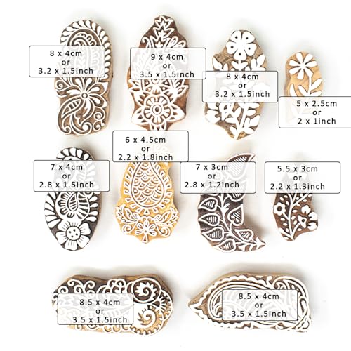 Image of Wooden Stamp Block, Printing Stamp Design Set | Block for Printing Saree Border | Dresses, Craft Card Making, Scrapbook, Clay Pottery | Set of 10