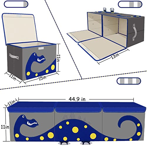 Asketam Kid Extra Large Dinosaur Toy Box Chest For Boy And Girl, Cute Collapsible Kids Toy Storage Bin With Lid Nursery Playroom Bedroom Baby Toy Chests Organizer (Blue 3 Pack) #TOP2