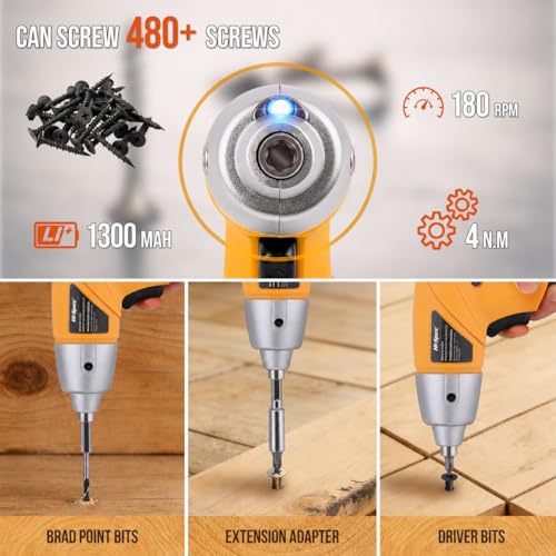 Image of Hi-Spec Small Electric Screwdriver, Mini Drill Set, Rechargeable 3.6V Cordless Screwdriver with 26 Driver Bits, Power Tool for Small Projects & Home Use, Red (Yellow)
