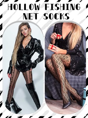 Image of Ramede 10 Pairs Fishnet Tights Women Lace Mesh Stockings High Waist Thigh High Patterned Fish Net Tights