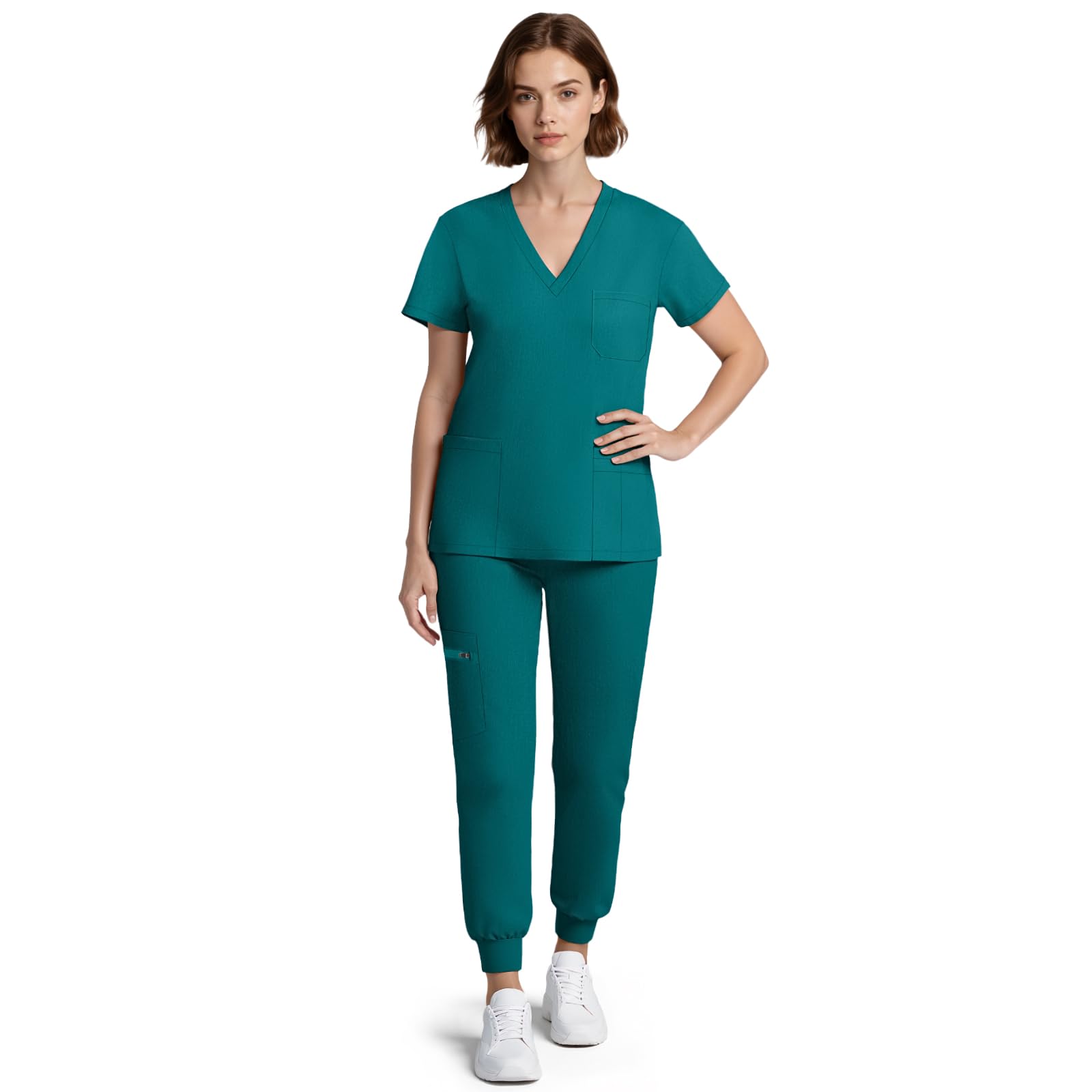 Anwrtuk Women's Green Medical Scrubs For Set, 4-Way Stretchmedical Uniform Scrub Top With Classic V-Neck & Yoga Jogger Pants Medical Nursing Uniform Set (, 2XL)