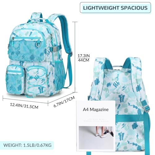 Image of Lohol Multi-Pocket Backpack for School College Travel, Heavy Duty Big Bookbag with 15.6 inch Laptop Compartment (Green Graffiti
