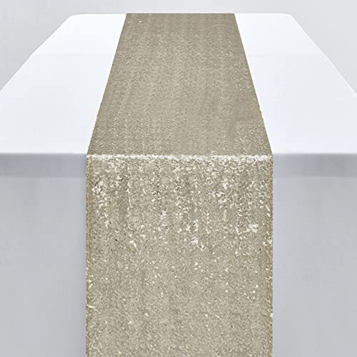 12 X 72 Inches Champagne Sequin Table Runner, Glitter Table Runner For Birthday Party Supplies Decorations Wedding Bachelorette Holiday Celebration Bridal Shower Baby Shower #TOP7