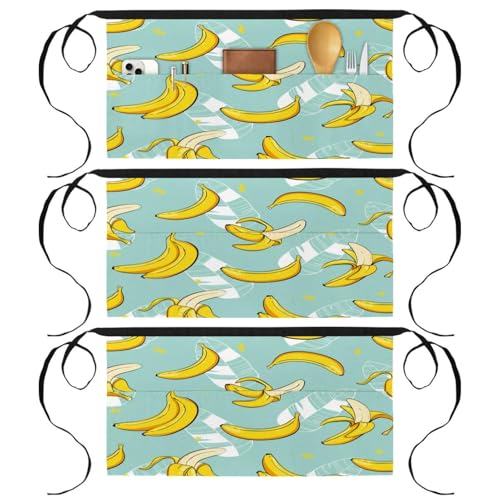 Lot de 3 tabliers courts à 3 poches multicolores pour cuisine et bar 60x30.5cm