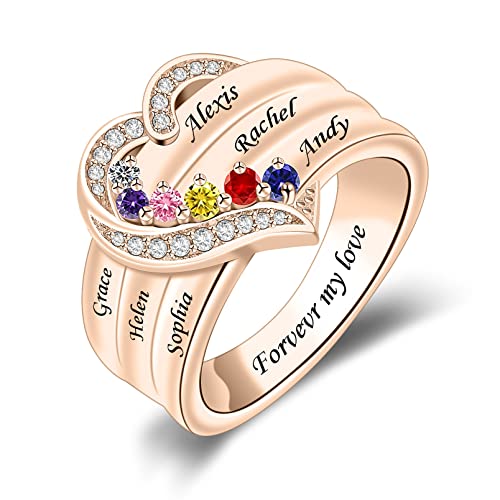 Personalized Birthstones Rings for Women Heart Mother Ring with Simulated Birthstones Custom Stones Ring Jewelry for Her Engagement Name Promise Ring for Mom Wife Grandmother3