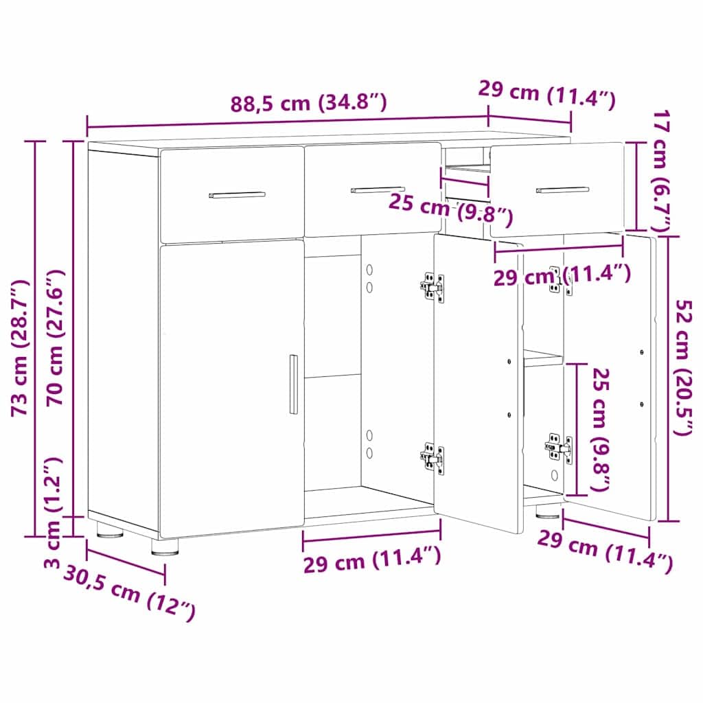 Credenza Florin in robusto legno di rovere Artisan, 88,5 x 30,5 x 73 cm, con molto spazio di archiviazione, opaca, ideale per soggiorno, ufficio e soggiorno moderno