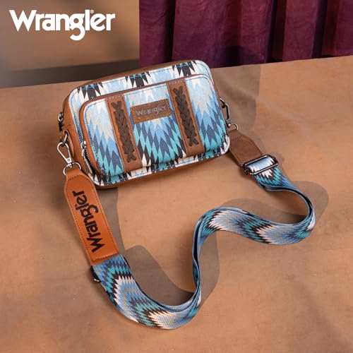 Image of Wrangler Aztec Crossbody Bag for Women Multi Pocket Shoulder Bag Boho Cross Body Wallet Purse