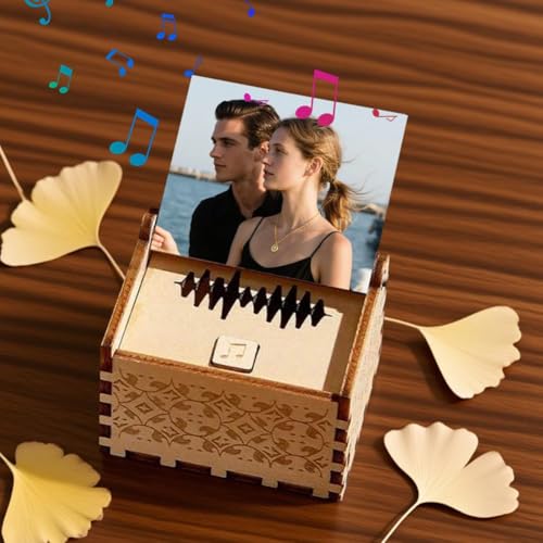 RJSQAQE Caja de música Digital Personalizada: pequeña Caja Musical de Madera con Foto y Texto, Regalo Vintage único y Personalizable para él, su Hija, su Hijo en Navidad, cumpleaños o San Valentín.