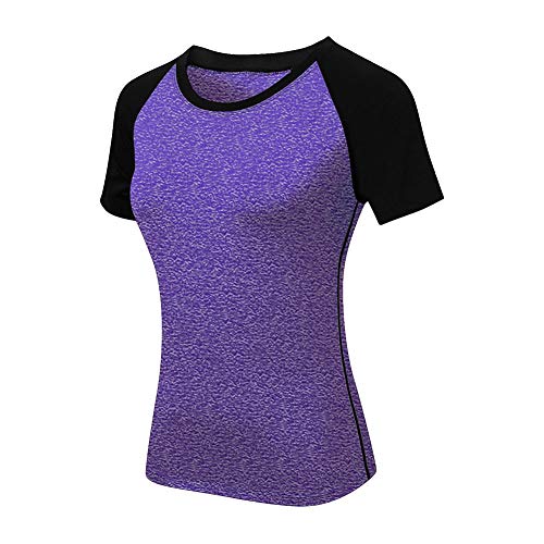 Blaward Women's Fitness Training T-Shirt Night Running Breathable & High Wicking Tops Ladies Gym Yoga Exercise Short Sleeves Purple