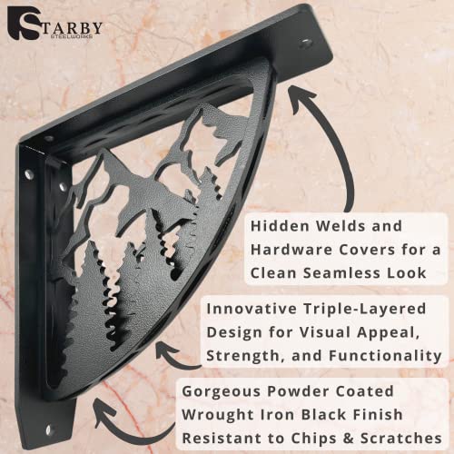 Starby Black Shelf Brackets Heavy Duty ~ Iron Wall Corbel Supports For Countertop, Fireplace Mantel, Shelves ~ Wrought Iron Black ~ Hand Welded Stacked Steel ~ 500# Capacity ~ 2 Pack (12"X12") #TOP3