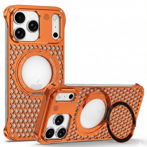 iPhone 17 Pro Max �p ���������M�P�[�X�AMagSafe�Ή��A�t���[�����X�ʋC�A���~�j�E���o���p�[�A360�x��]�L�b�N�X�^���h�A�Ռ��z���R�[�i�[�A�I�����W