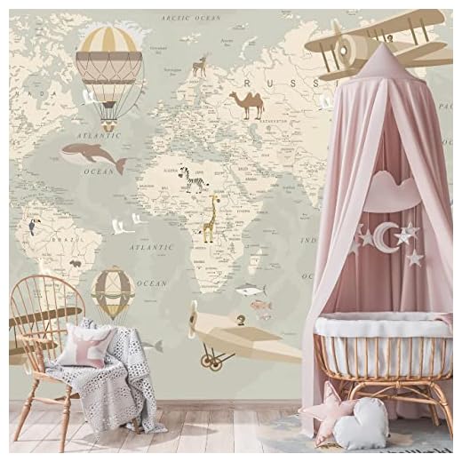 Art Murals Fototapet Vinyl, 200 х 130 cm, världskarta, tapeter för barnrum, väggdekoration, inredning, tavlor, antik karta, modern