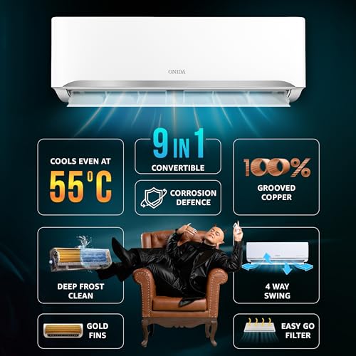 Image of ONIDA 2 Ton 3 Star, New Star Rated, Inverter Split AC (Copper, Convertible 9-in-1, Fast Cooling at 55 C, Deep Frost Clean, Turbo Flush Technology, IR243FLCV,White)