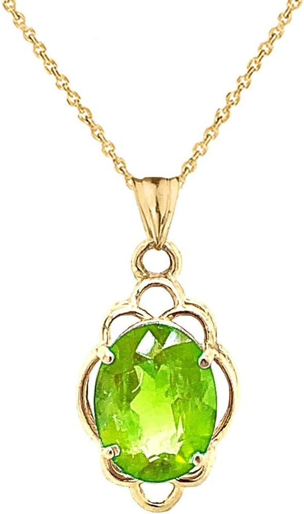 Certified 14k Gold Genuine Peridot Oval-Shaped Clover Pendant Necklace