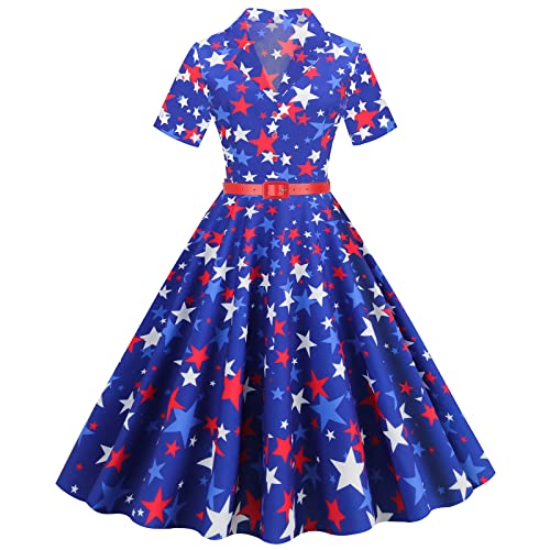 Image of 1950s Dresses for Women Vintage Rockabilly Retro Short Sleeve Tie Midi Dress Cocktail Party Evening Prom Gown
