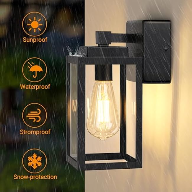 WIHTU Outdoor Wall Light Fixtures, Outdoor Wall Sconce with Outlet,2-Pack, Porch Sconces Mounted Lighting, Porch Lights with E26 Sockets, Exterior Waterproof, Wall Lamps for Patio Front Door