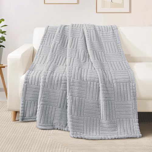 Whale Flotilla Manta Polar Manta Manta para Sofá, Manta Suave y Cálida con Patrón Jacquard Decorativo para Todas las Estaciones, 130 x 150 cm, Gris Claro