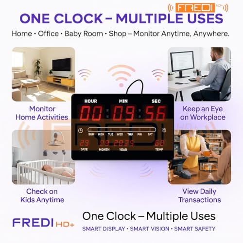 Image of FREDI HD PLUS WiFi Digital Clock Camera 1080P Full HD | 32GB Inbuilt Storage | Live View on Mobile & PC | Motion Detection | Loop Recording | Smart LED Display Clock for Home & Office Monitoring