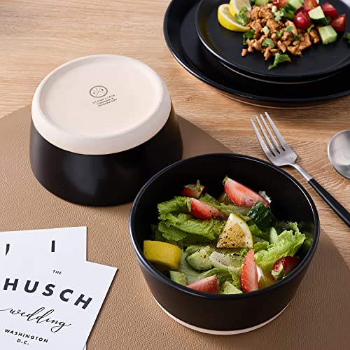 Image of Stone Lain Jules Stoneware 16-Piece Dinnerware Set, Plates and Bowls, Service for 4, Black, Microwave & Dishwasher Safe