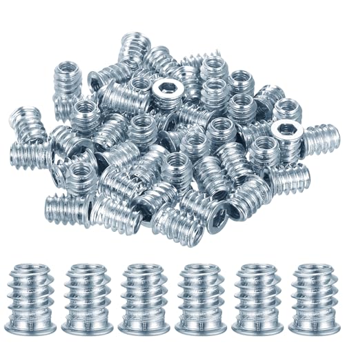 XxinXrong 80 Stück M6 Einschraubmuffen Gewindebuchse, Gewindehülsen, Gewindeeinsätze Gewindeeinsatz Holz Einschlagmuttern, Innensechskant Muttern für Rampamuffe M6 Holzmöbel Einschraubmuttern